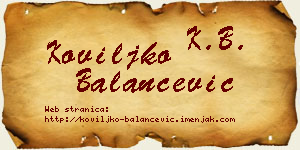 Koviljko Balančević vizit kartica